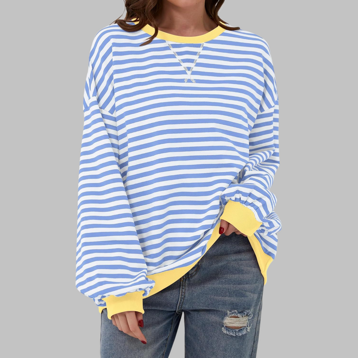 Sudadera versátil de mujer con rayas, ideal para un look casual y confortable.
