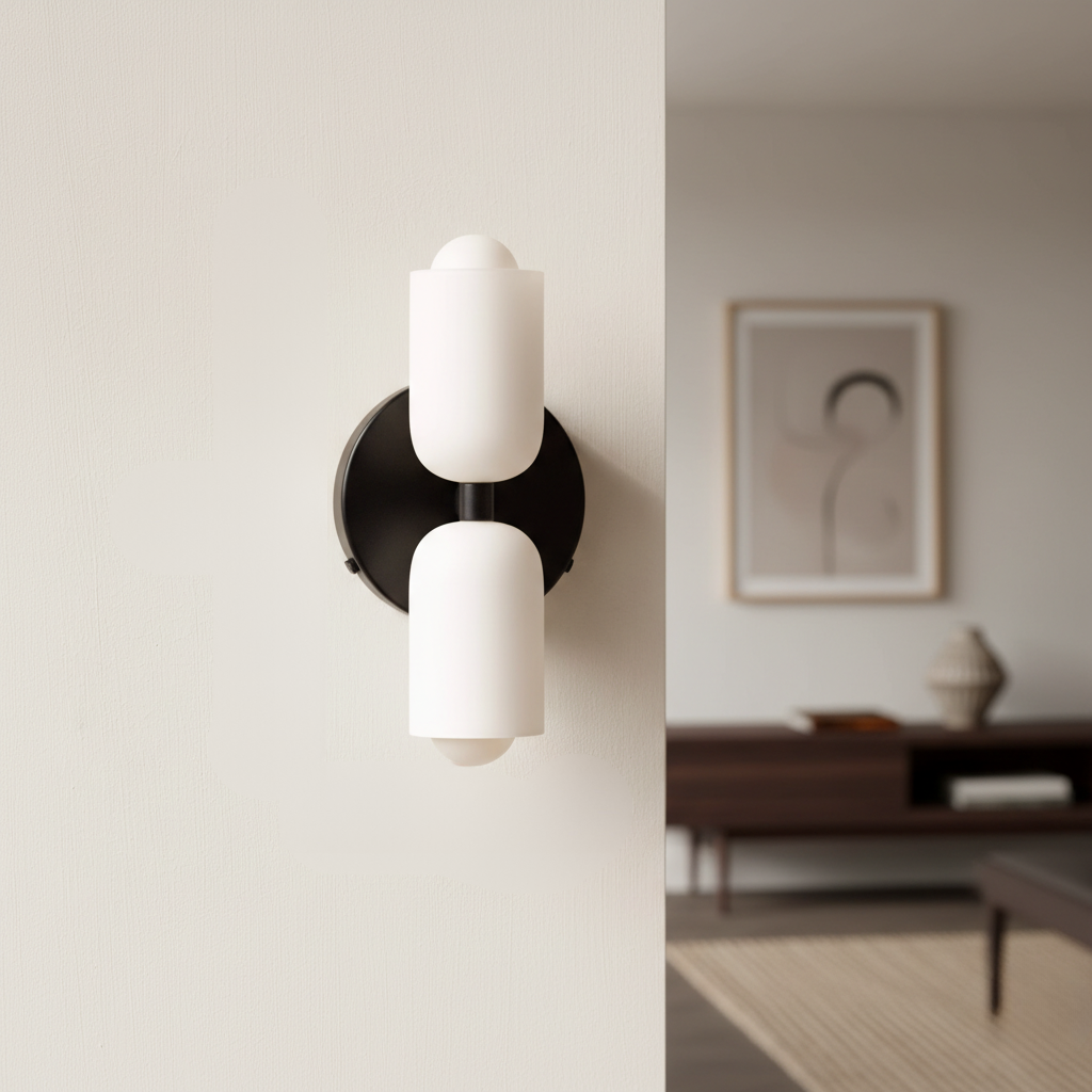 Aplique de pared doble, diseño moderno que aporta luz cálida a cualquier salón.