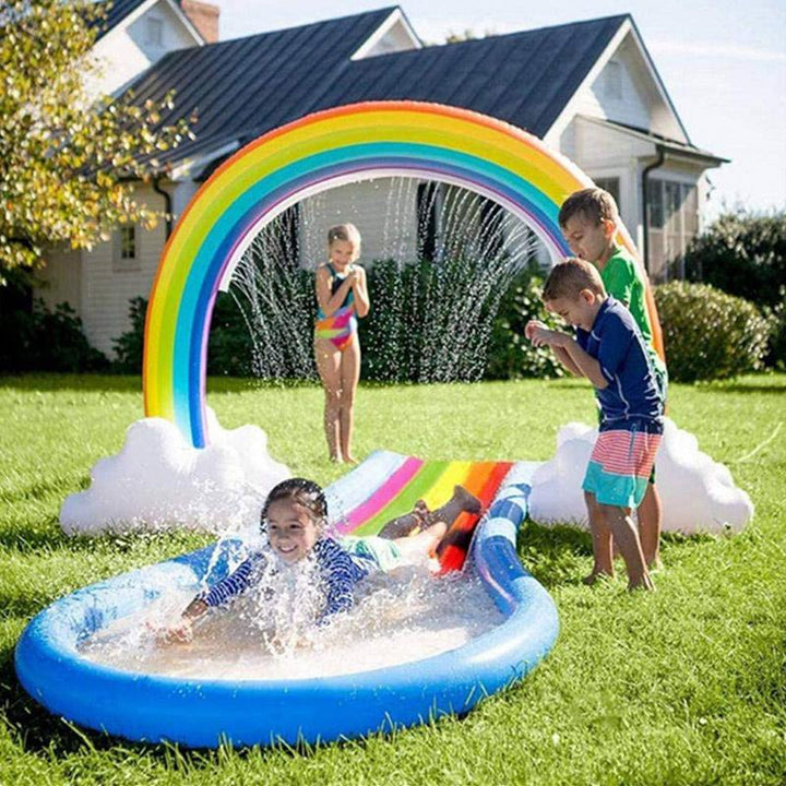 Rociador de agua inflable para niños, diseño de arcoíris, juguete acuático para jardín exterior.