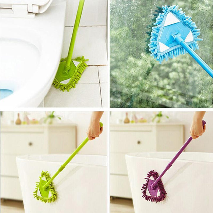 Mopa de limpieza triangular giratoria, ajustable y de chenilla, para un hogar impecable y rincones relucientes.