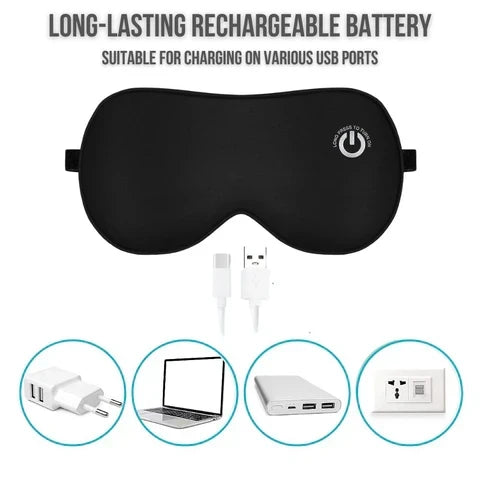 Mascarilla ergonómica de ojos con calor USB. Confortable, recargable, para máximo descanso y bienestar.