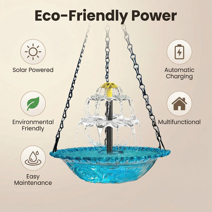 Fuente de agua solar, solución ecológica para decoración de jardín y patio, consume energía solar sin cables.