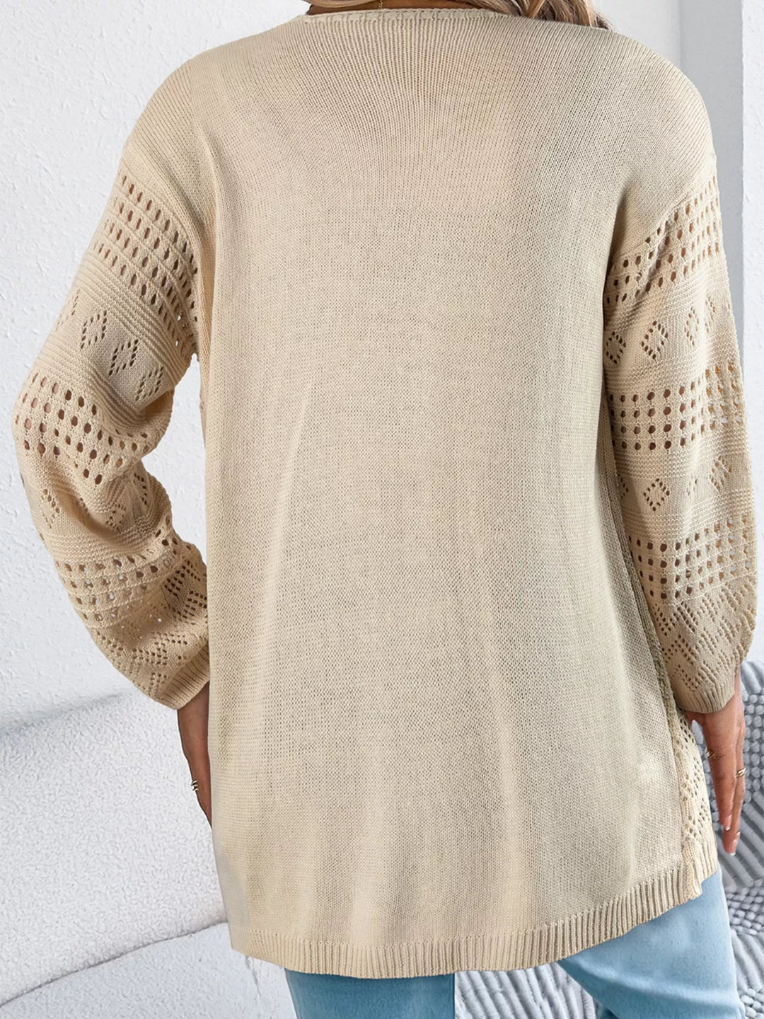 Chaqueta de punto calado para mujer, ligera y fresca, ideal para el verano.