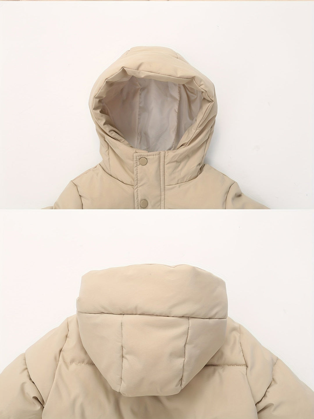 Abrigo acolchado con capucha y cierre de cremallera, ideal para niños y niñas en invierno.
