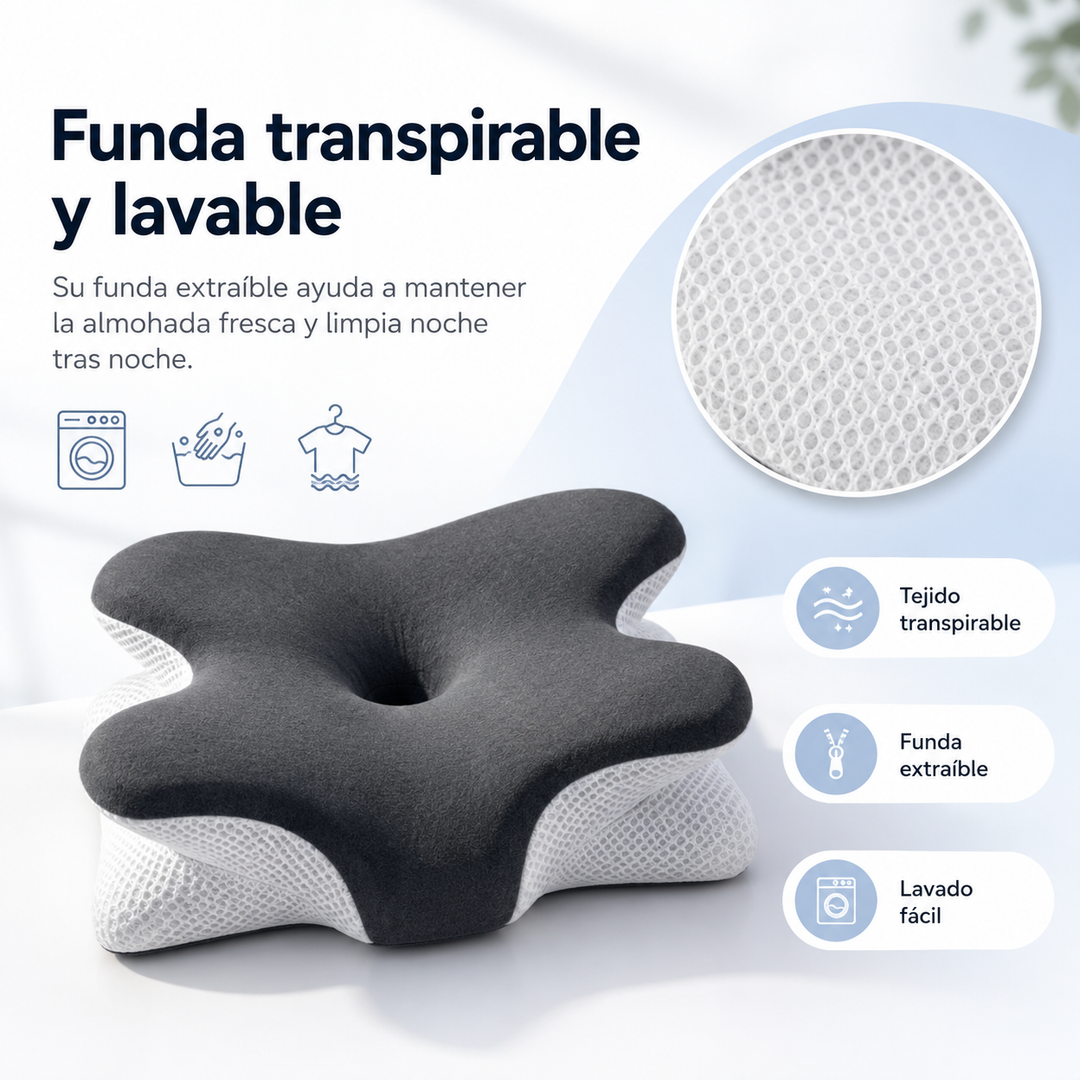Almohada para alivio del dolor de cuello. Cervical, ergonómica y ajustable, ideal para un descanso reparador y dormir.