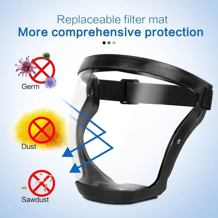 Pantalla de seguridad antivaho para trabajo, con diadema ajustable y protección facial.