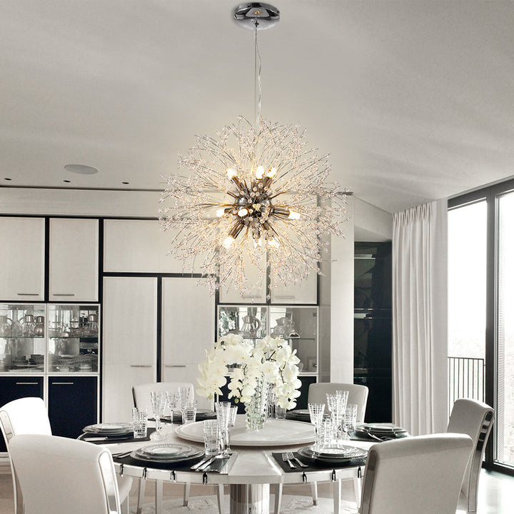 Lámpara de techo estilo Sputnik con 9 luces de cristal, diseño moderno y sofisticado.