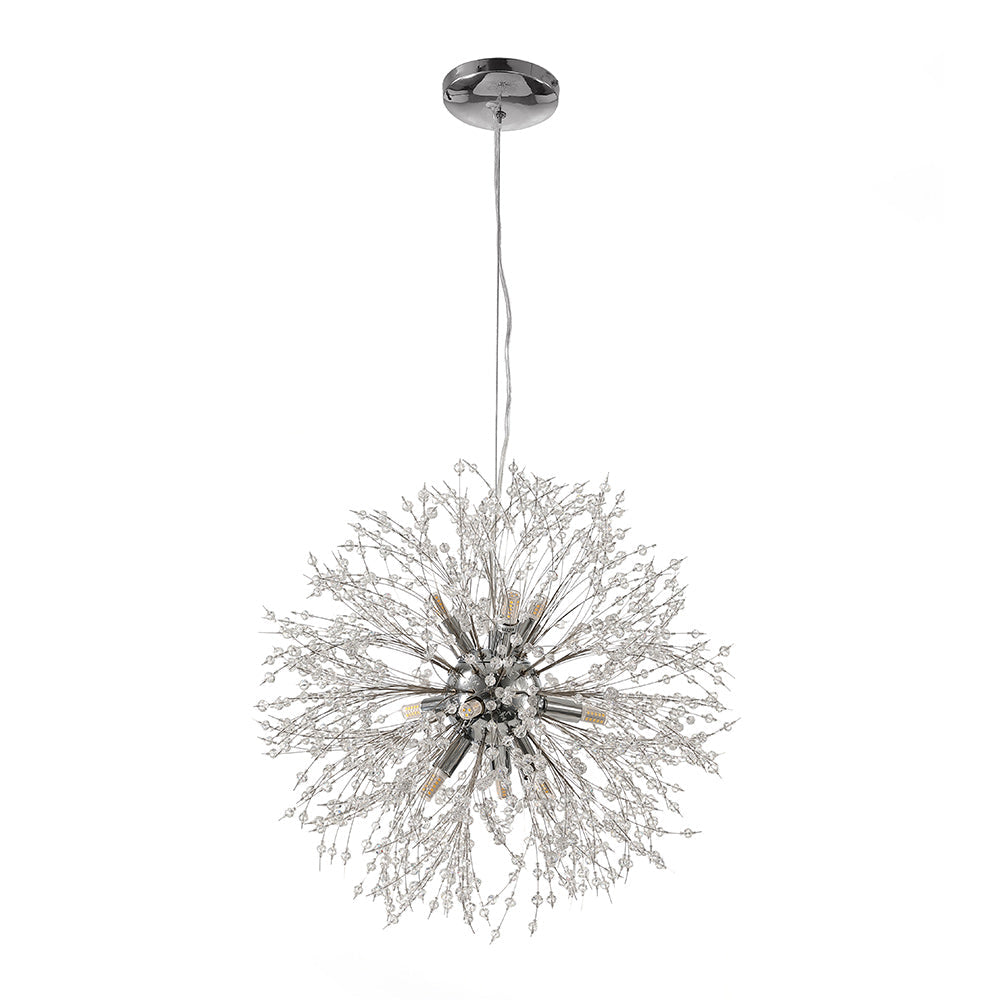 Lámpara Sputnik de techo con 9 luces, cristal y acabado cromado, estilo contemporáneo.