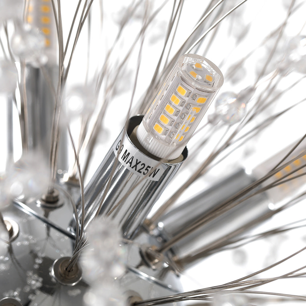 Lámpara moderna de 9 luces, cristal transparente, forma Sputnik, acabado dorado para techo.