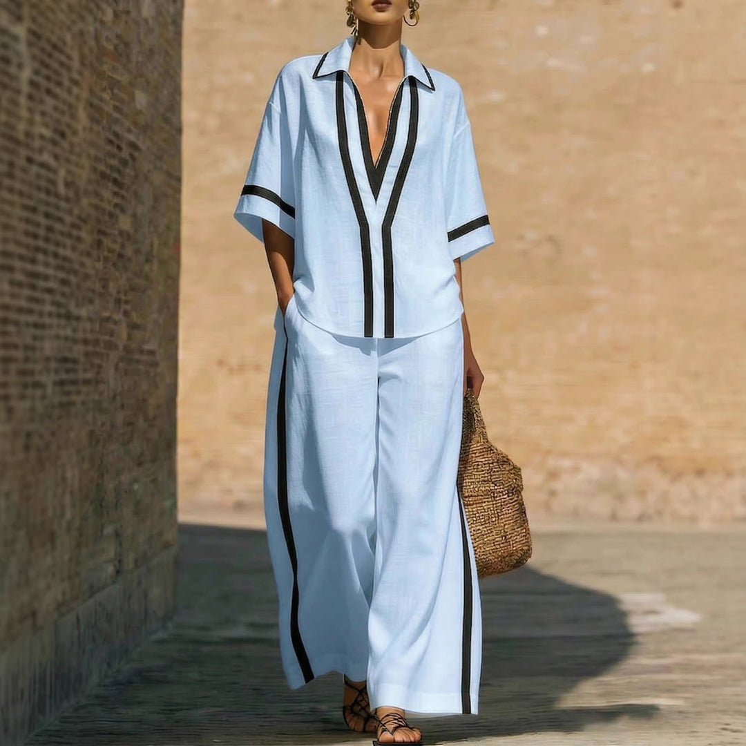 Conjunto versátil de dos piezas para mujer, ropa casual y elegante con pantalón cómodo, ideal para verano.