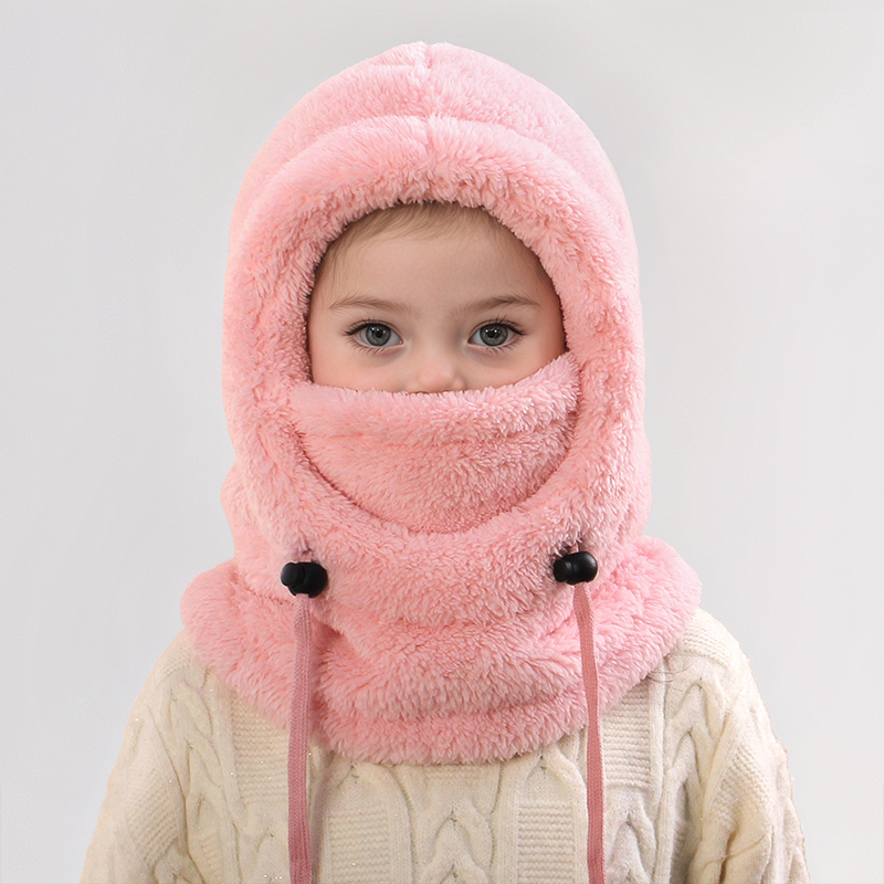 Gorro bufanda calentador polar azul para niños, protección total contra el frío invernal.