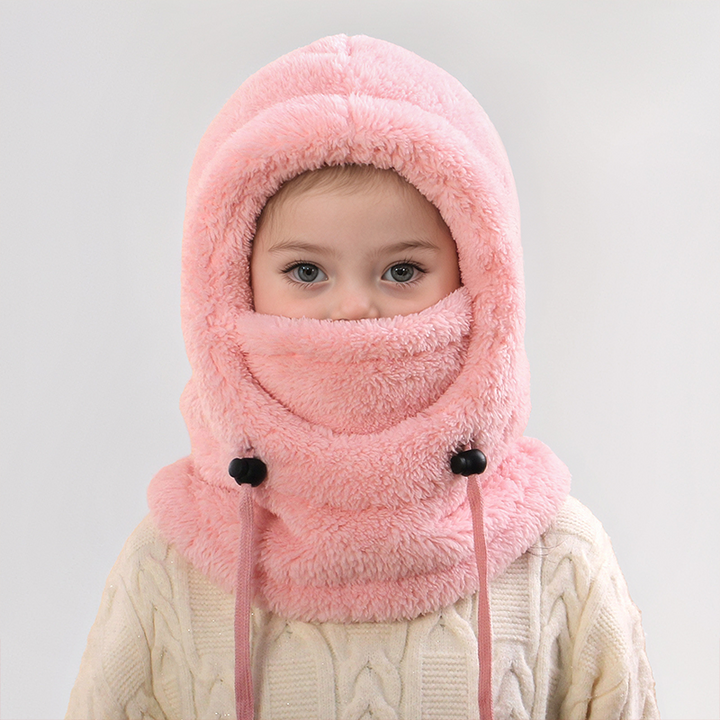 Gorro bufanda calentador polar azul para niños, protección total contra el frío invernal.