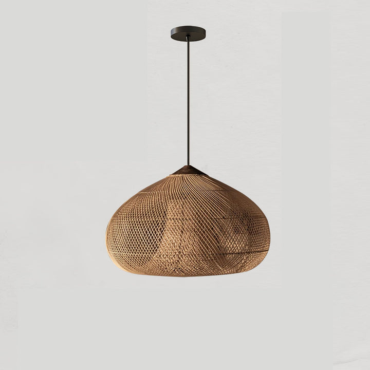 Lámpara colgante trenzada estilo arpa, diseño bohemio para una iluminación natural.