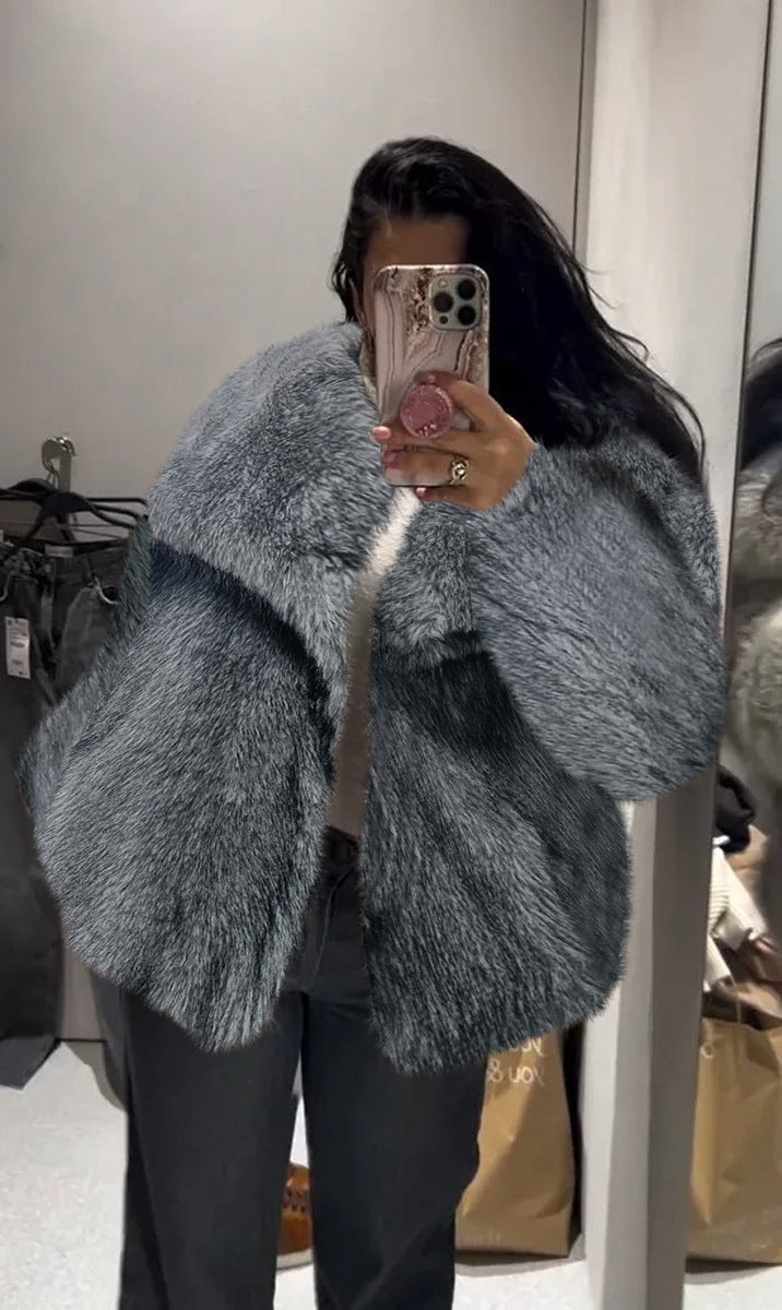 Abrigo de solapa para mujer, pelo sintético, tendencia chic y confortable.