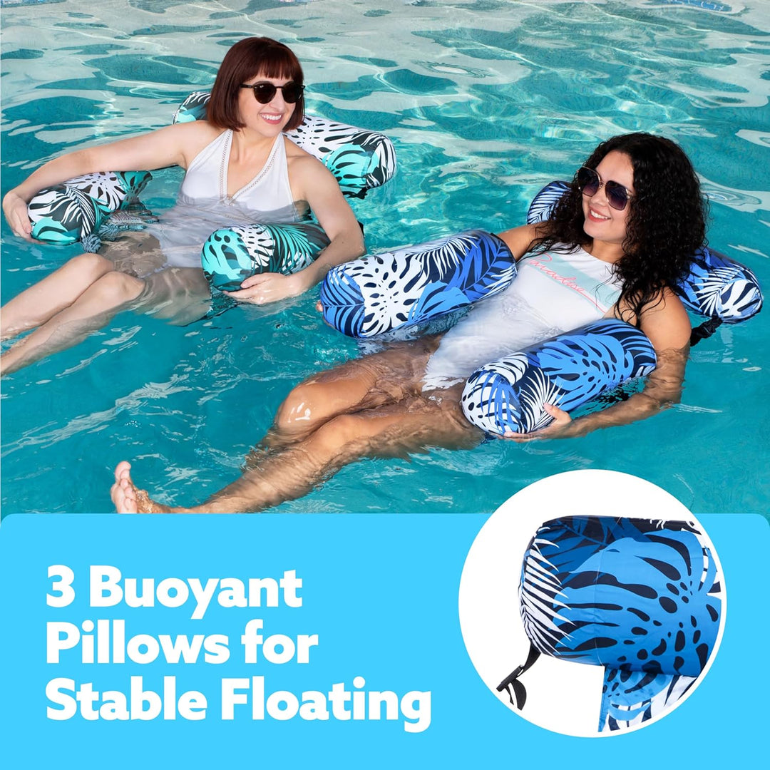 Tumbona flotante inflable para piscina, ofrece máxima comodidad y soporte para el cuerpo en el agua.