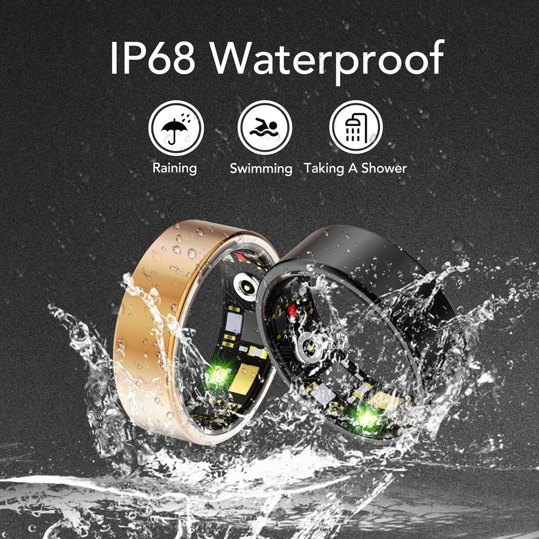 Anillo inteligente de última generación, monitorea bienestar integral y patrones de sueño. Salud y tecnología wearable.