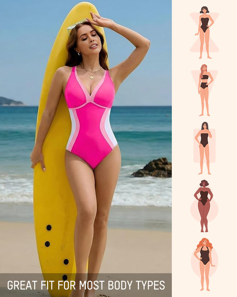 Bañador elegante de mujer, color bloque, moldeador, perfecto para la playa.