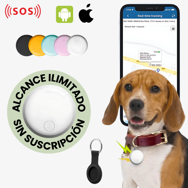 Rastreador GPS universal para perros con alerta de zona segura, localizador de mascotas antipérdida.
