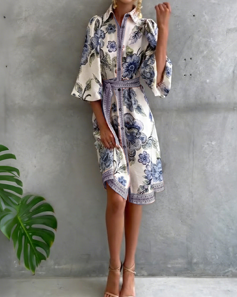Estilo romántico: Vestido floral de verano con mangas farol y botones, muy femenino.