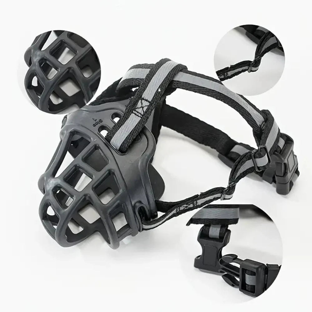 Bozal transpirable y seguro para perros, accesorio esencial para entrenamiento y paseos tranquilos.