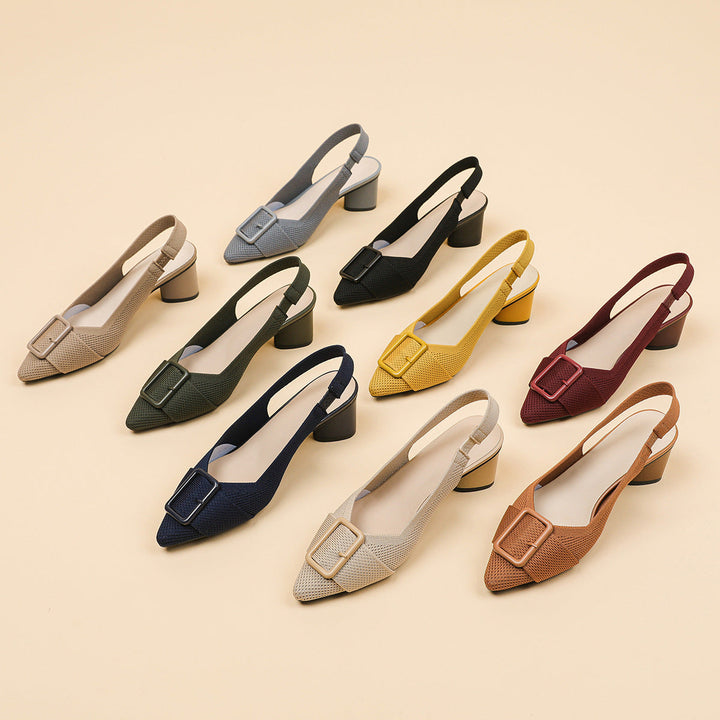 Sandalias Clara para mujer, tacón grueso y punta cerrada. Calzado femenino elegante para fiesta y moda de verano.