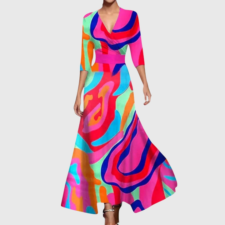 Vestido largo casual cómodo de mujer con estilo fluido. Ropa versátil de moda atemporal.