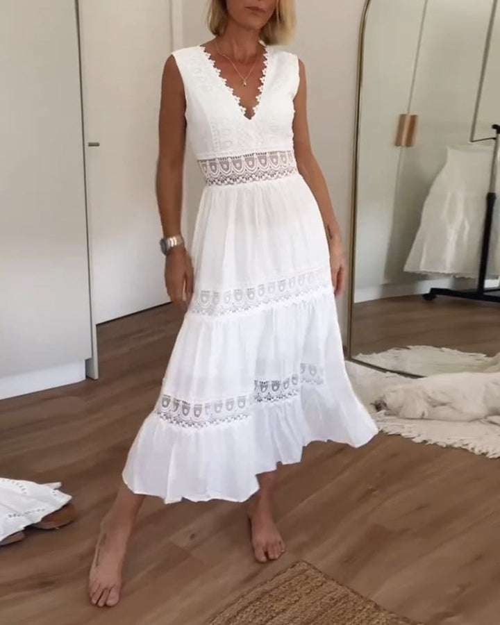 Vestido largo boho fluido para mujer, ideal para verano y primavera. Estilo casual y playero.