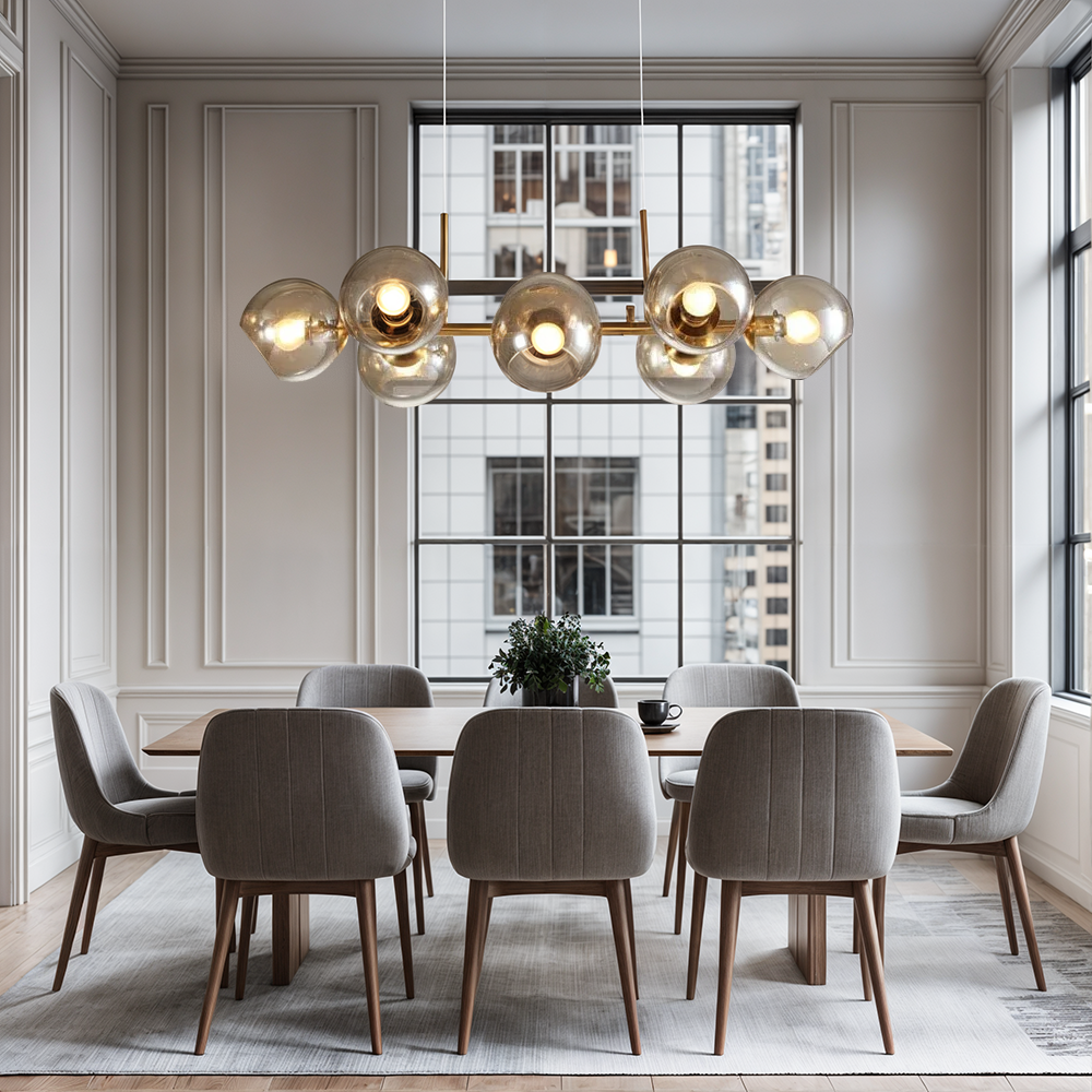 Lámpara colgante de diseño minimalista, burbujas LED, negro y oro, luz ambiental.