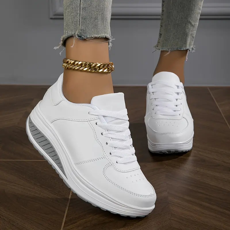 Zapatillas de plataforma para mujer, estilo casual diario, sintéticas con cordones.