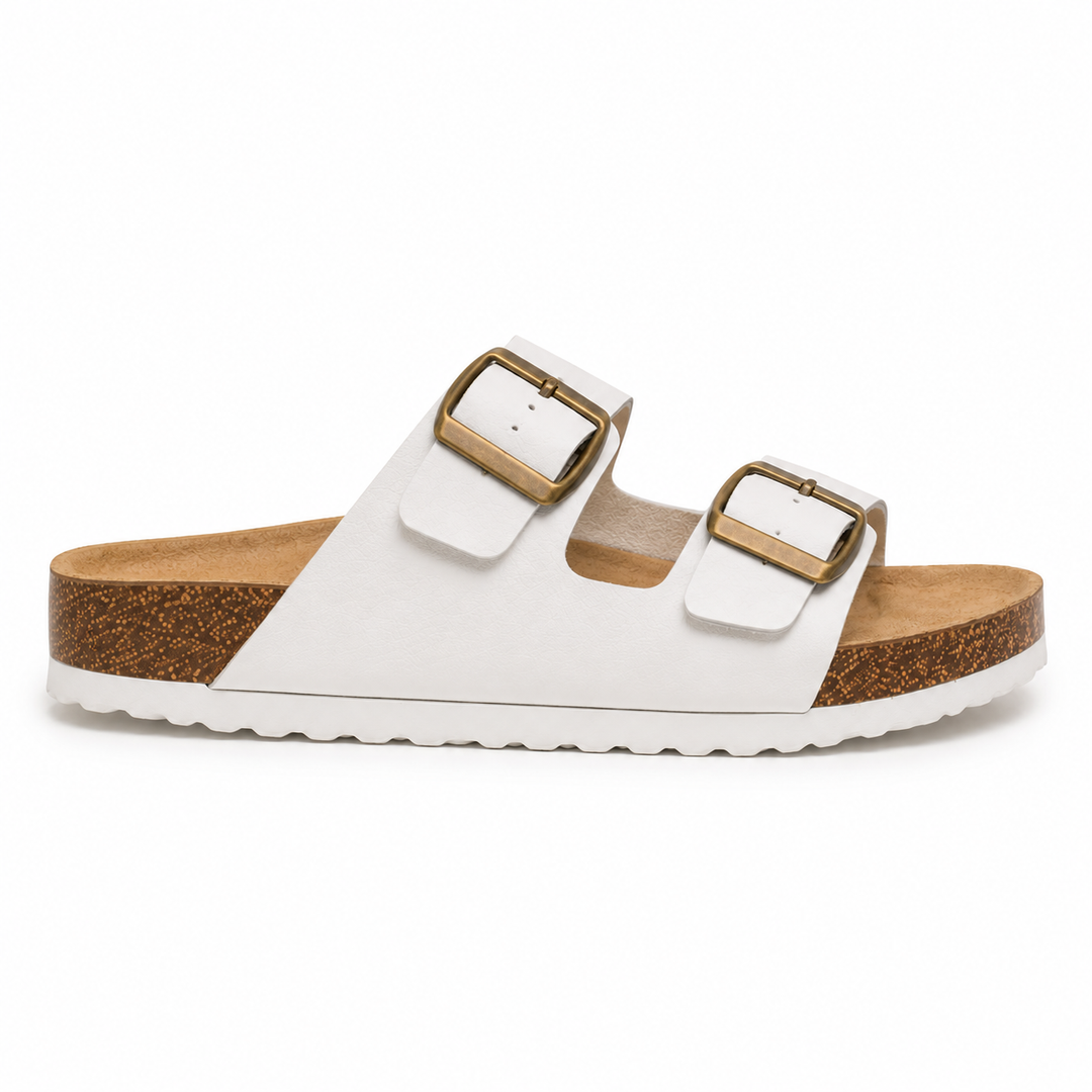 Sandalias blancas unisex para playa y vacaciones, con hebillas ajustables que brindan máximo confort al caminar.