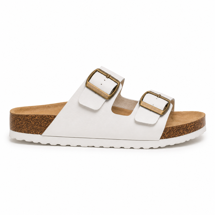 Sandalias blancas unisex para playa y vacaciones, con hebillas ajustables que brindan máximo confort al caminar.