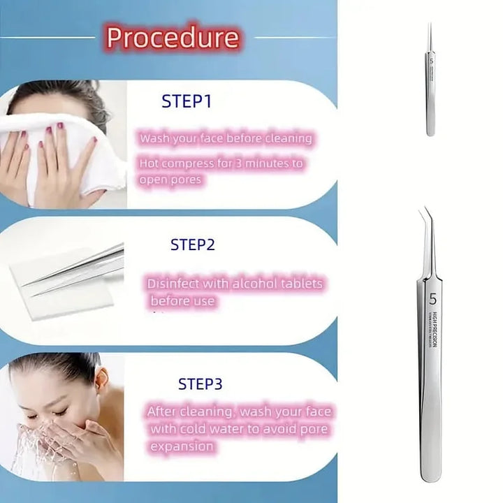 Kit esencial de cuidado de la piel: herramientas de acero inoxidable para una limpieza facial experta.