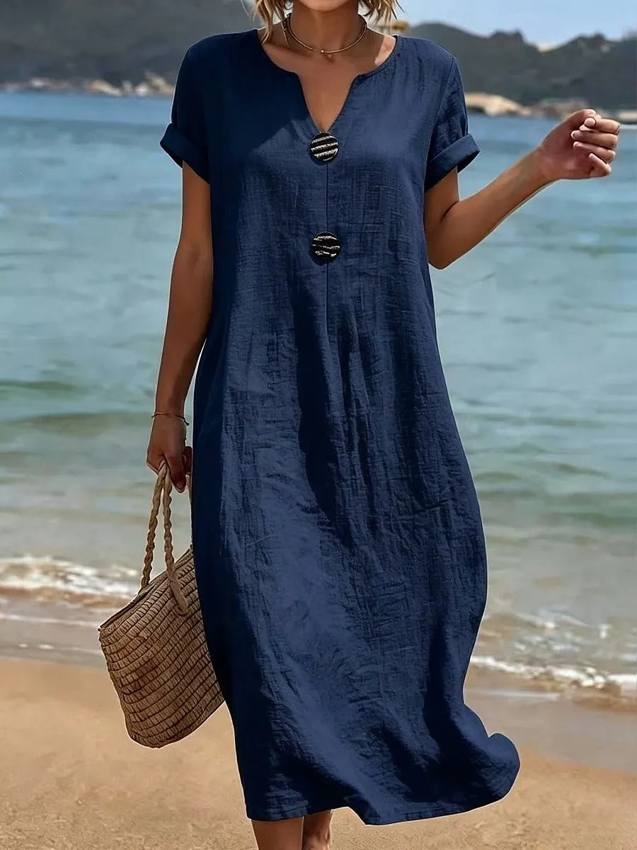 Vestido fluido de verano para mujer, con efecto lino, perfecto para la playa o vacaciones.