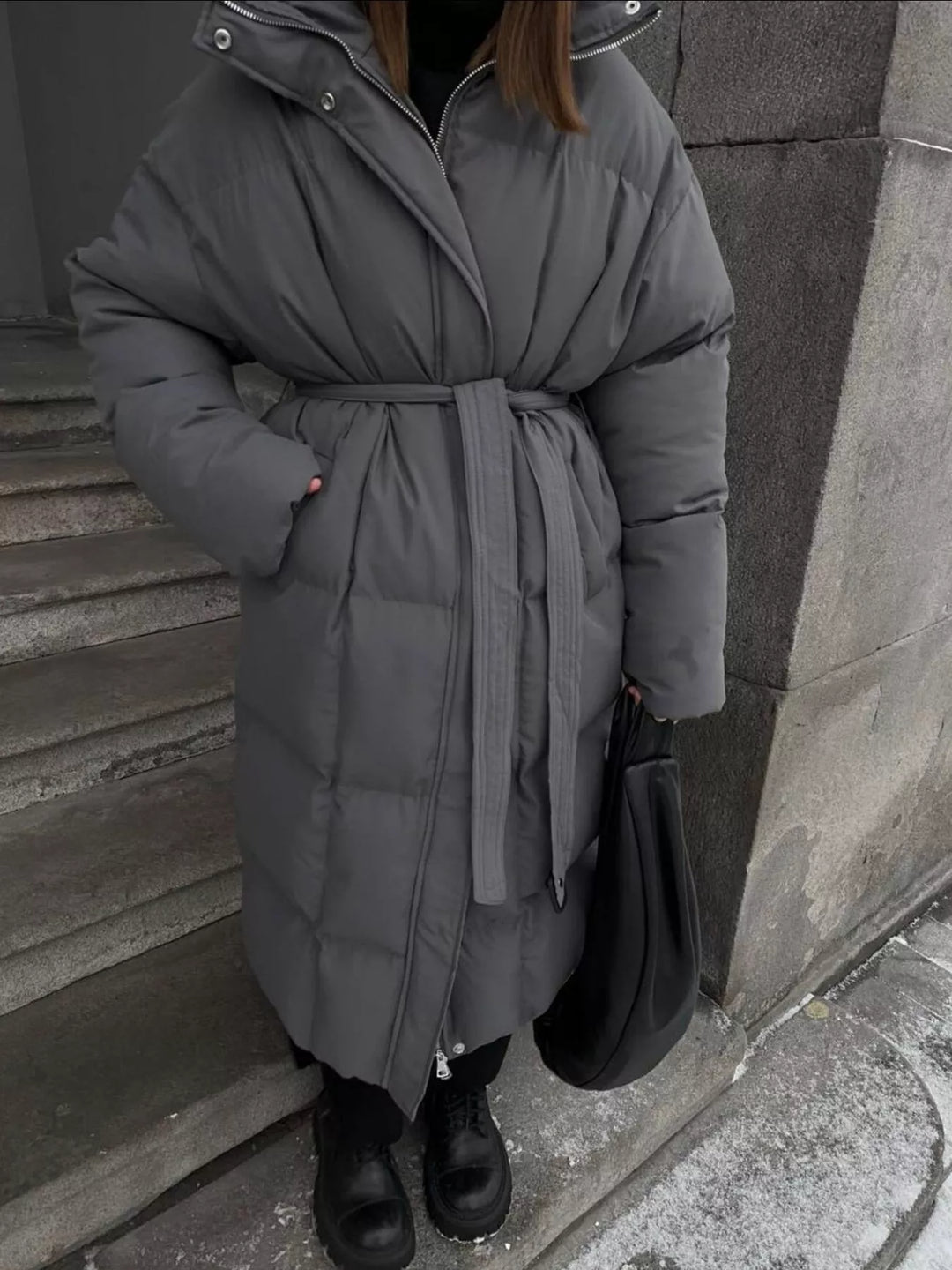Abrigo de invierno para mujer, acolchado, largo, muy cálido y con cinturón para un ajuste perfecto.