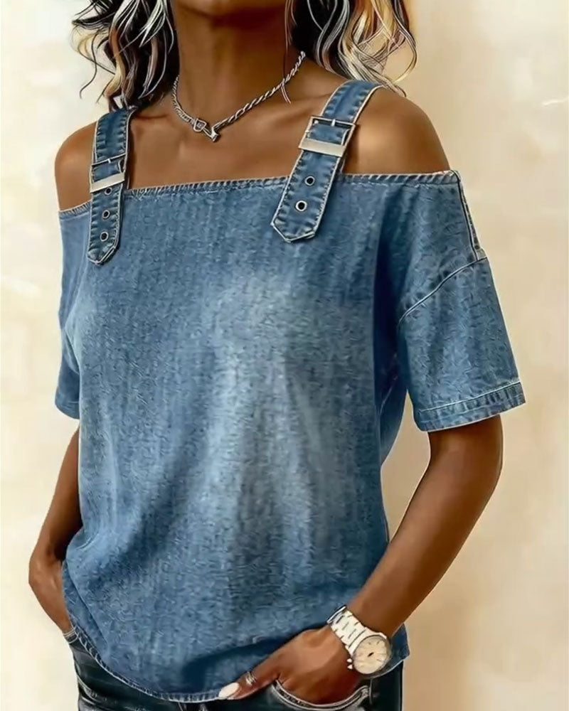Camisa sin mangas de mezclilla para mujer, look casual chic, ideal para cualquier ocasión.