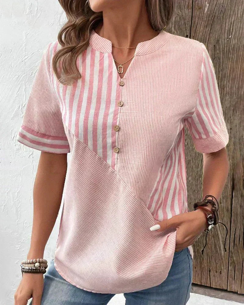 Elegante blusa de rayas para mujer, confort diario, perfecta para oficina o casual.