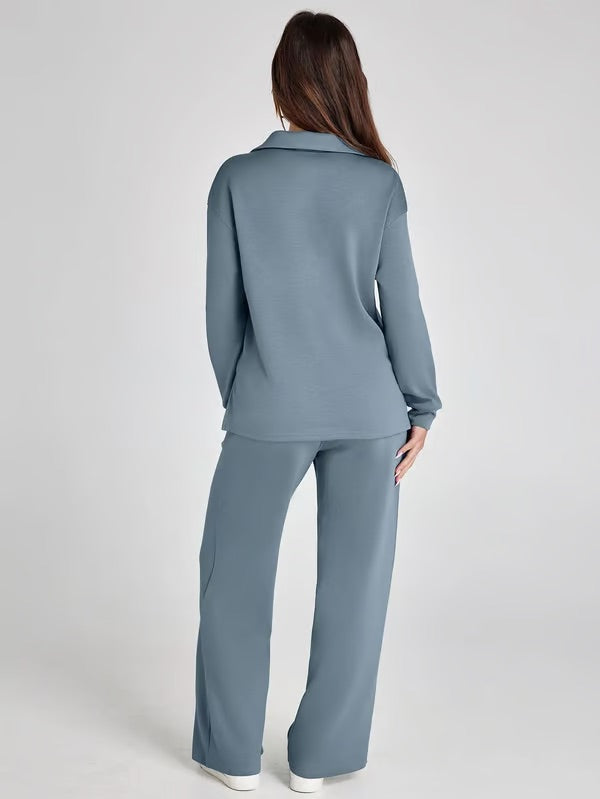 Atuendo loungewear versátil para mujer, estilo sofisticado y tela suave.