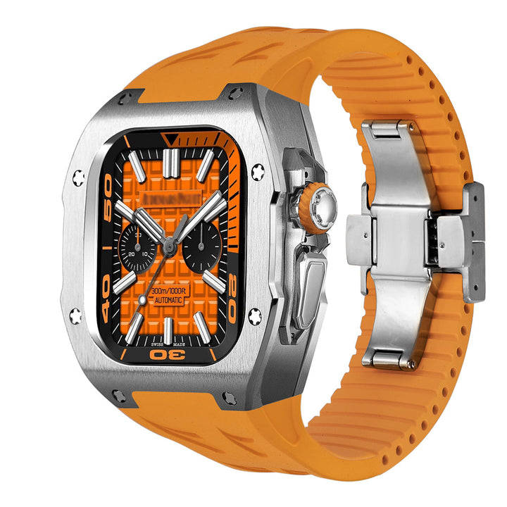 Detalle de la textura de la funda de titanio para Smartwatch Ultra 49mm, gran durabilidad y estilo.