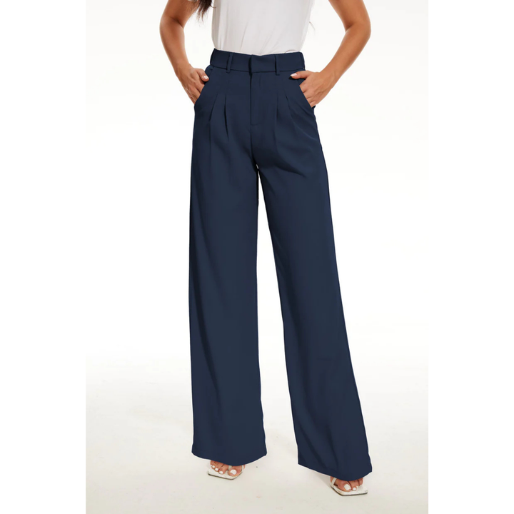 Pantalón de mujer cómodo de pierna ancha y talle alto. Versátil para vestir o casual, moda de verano.