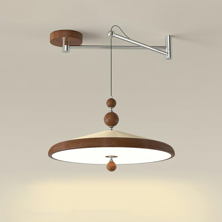 Lámpara colgante de brazo oscilante LED negro mate y nogal. Diseño moderno para el hogar.