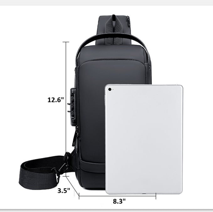 Compacto bolso cruzado para viajes, unisex, con carga USB y seguridad.