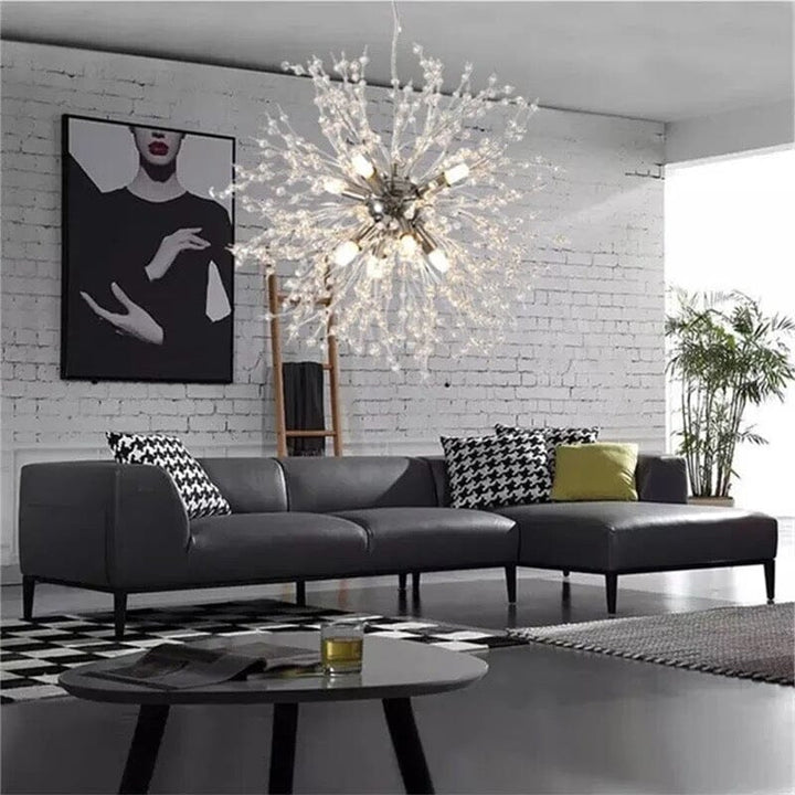 Lámpara de cristal colgante LED, diseño diente de león. Ideal para comedor y decoración.