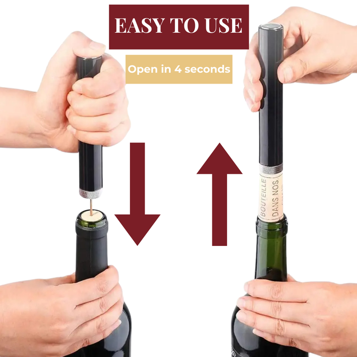 Abrebotellas de vino a presión de aire, garantiza una apertura rápida y sin esfuerzo de cualquier botella.