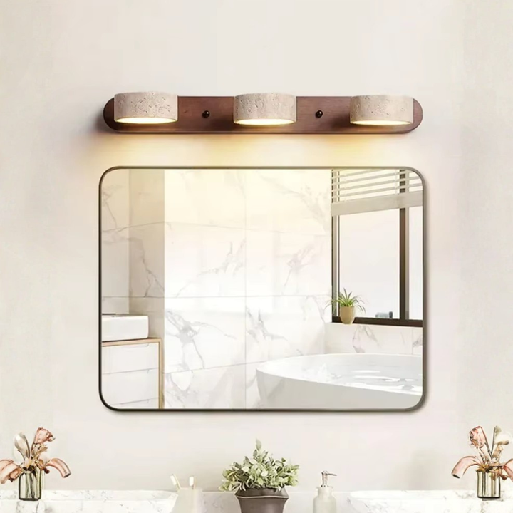 Aplique de pared Japandi con focos ajustables, luz cálida para ambientes modernos.