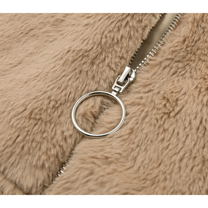 Chaqueta casual corta para mujer, tejido teddy, abrigadora, ideal para el frío invierno.
