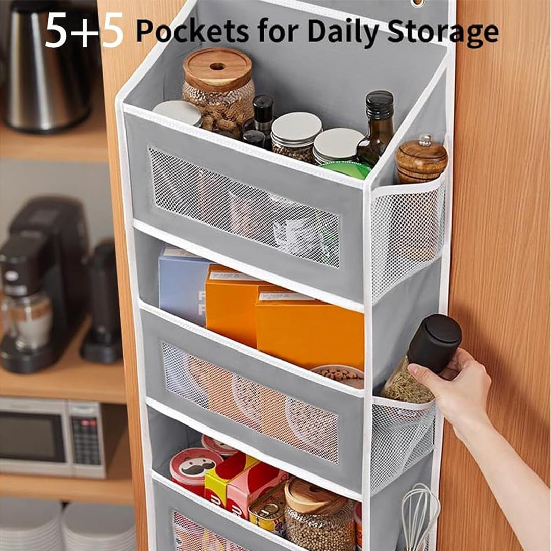 Organizador de puerta multiusos, 5 estantes resistentes para almacenamiento extra en la cocina, baño o lavandería.