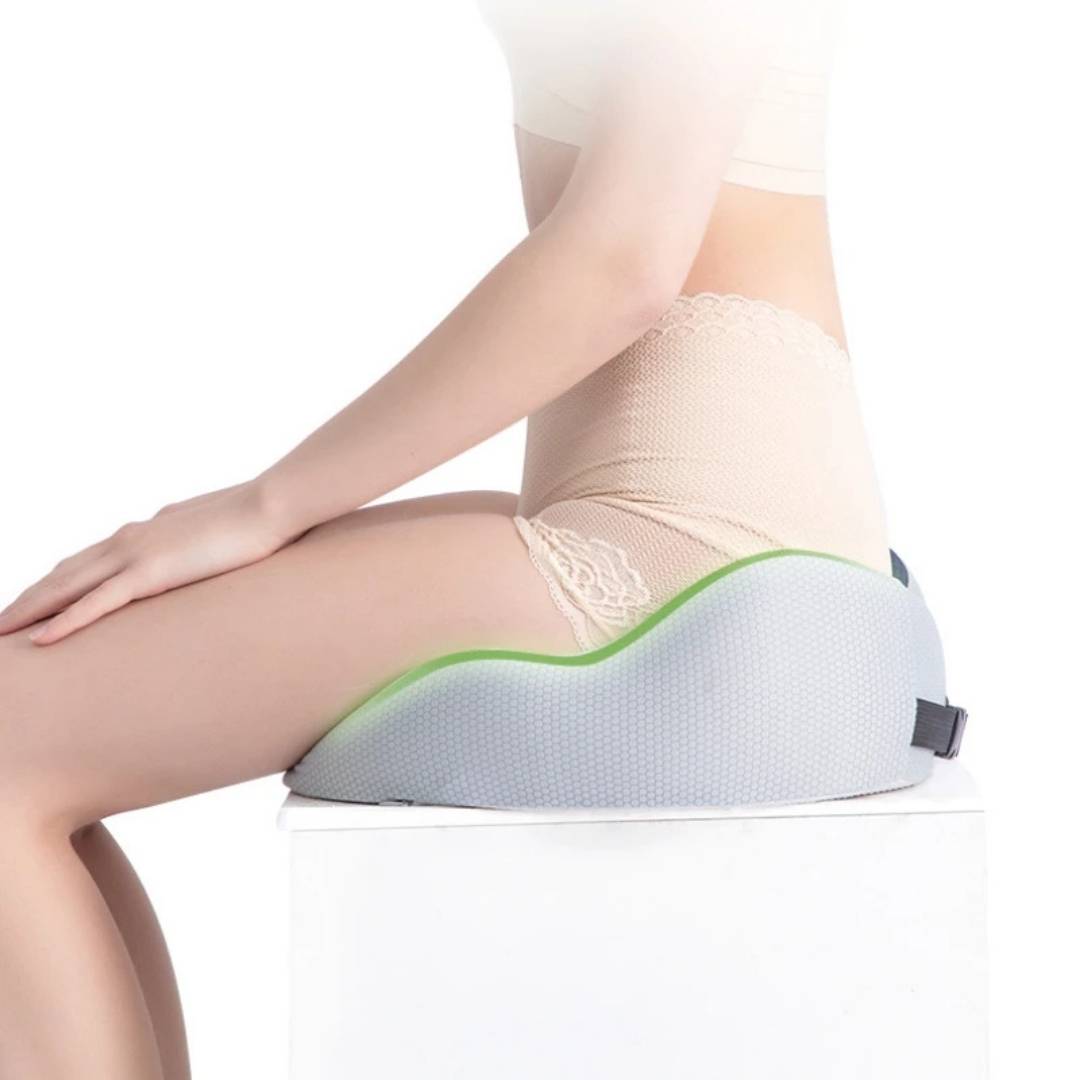 Cojín transpirable unisex de espuma viscoelástica para alivio del coxis y dolor lumbar.