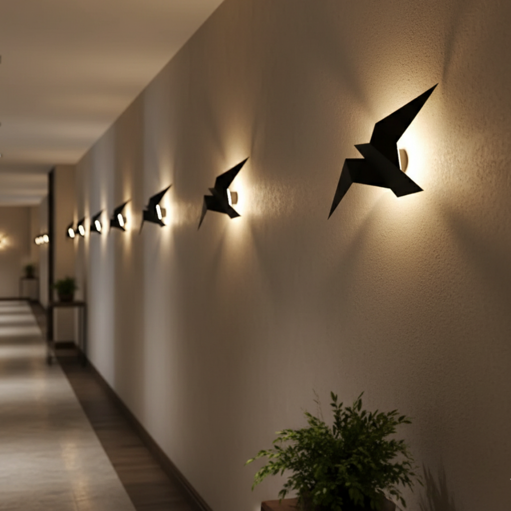 Aplique LED japonés origami, luz de pared decorativa y moderna. Crea un ambiente acogedor y elegante.