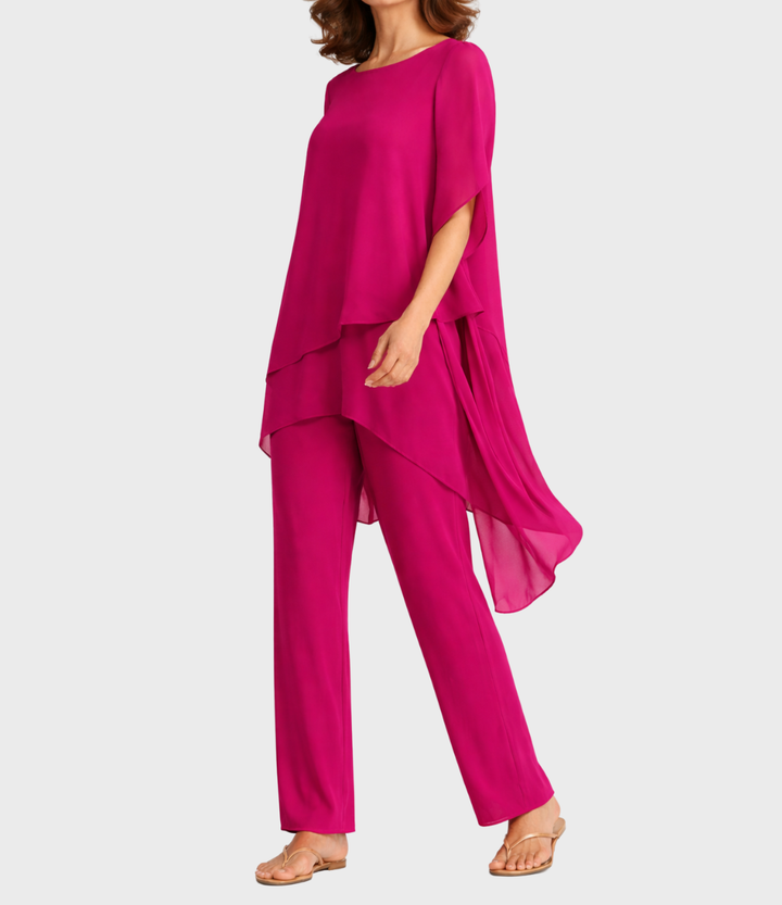 Conjunto palazzo elegante para mujer, disponible en azul y rosa, ofrece una moda fluida y muy confortable.