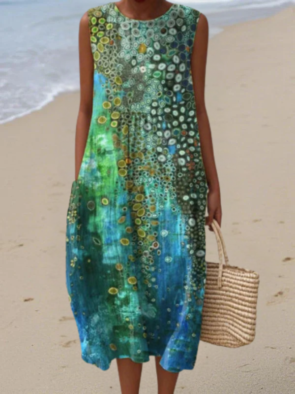 Vestido midi coralino elegante y fresco para mujer, estilo veraniego ideal para playa o casual. Multicolor.